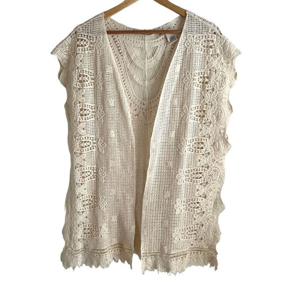 Soft Surroundings Cream Crochet Boho Open Cotton Knit Vest One Size - Picture 1 of 7